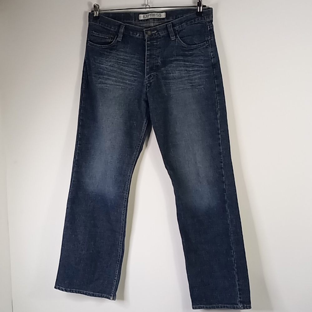 EXPRESS Precision Fit Button Fly Meneker Straight Leg Blue Jeans Men's 32W/30L